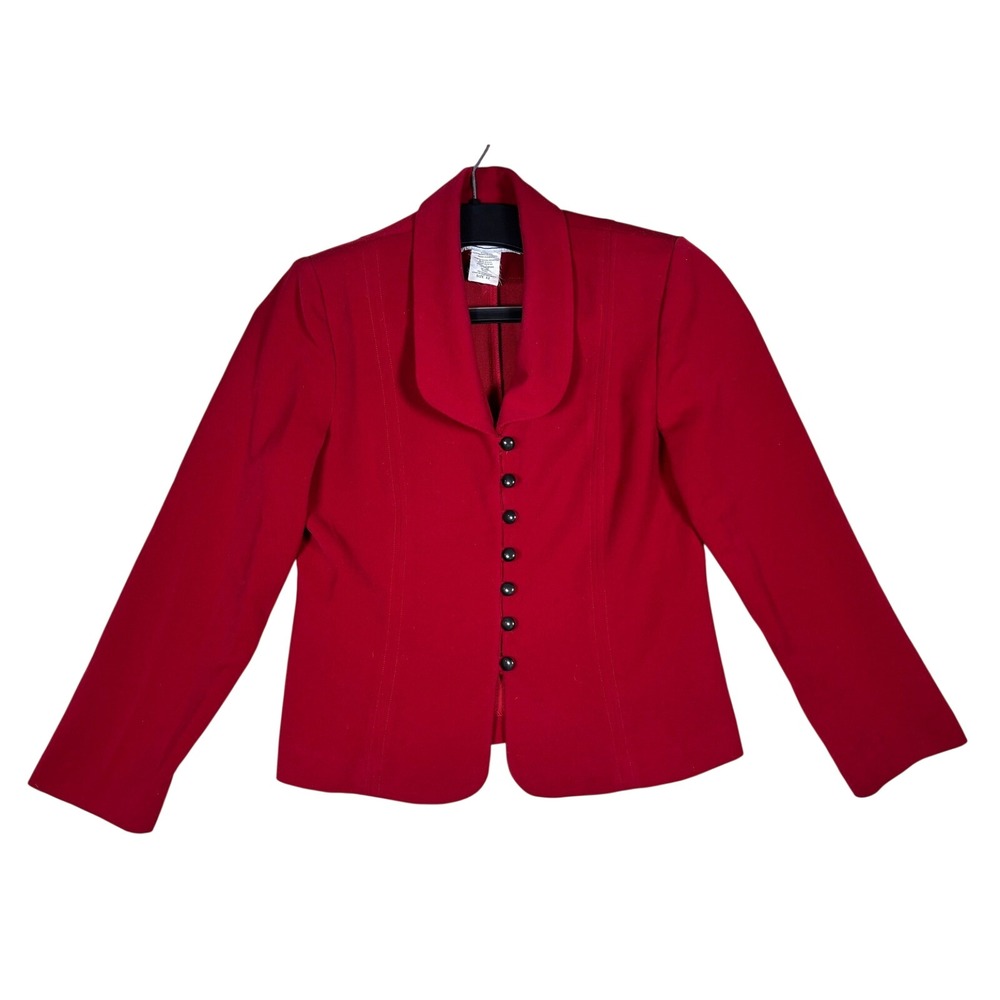 Jessica Howard Petite Red Blazer Shawl‎ Collar Multi Button Jacket Size 12P - Picture 4 of 8